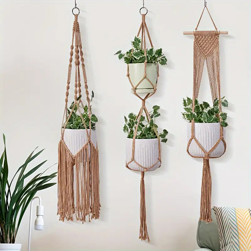 Lot de 5 suspensions en macramé pour plantes pour décoration intérieure | Solérive