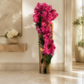 Vase en teck à bord naturel avec orchidées Vanda roses pour décoration intérieure | Solérive