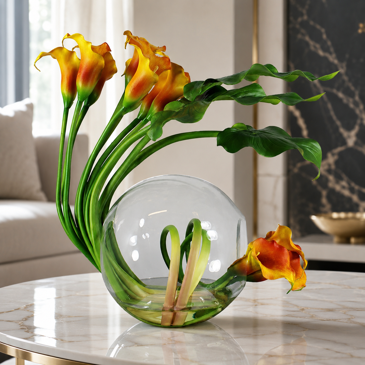 Arums mangue dans un vase Crosswinds pour décoration intérieure | Solérive