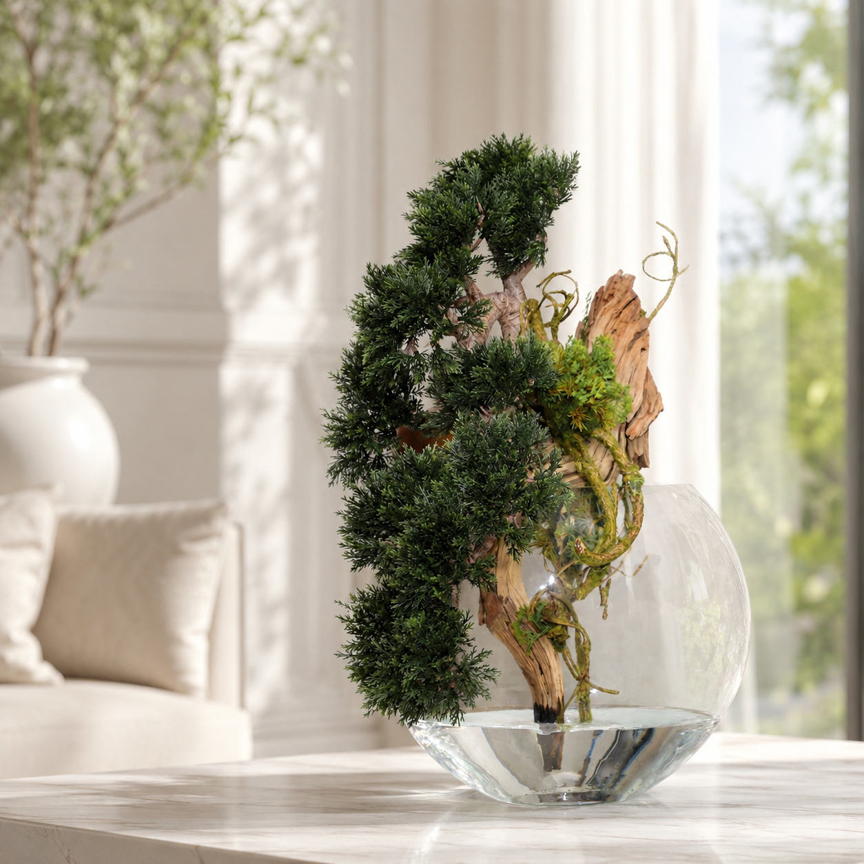 Bonsaï cèdre retombant dans un vase Luna pour décoration intérieure | Solérive