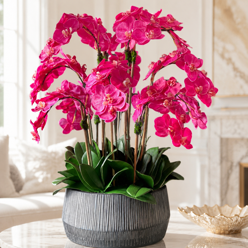 Bol Java noir avec orchidées Phalaenopsis roses pour décoration intérieure | Solérive