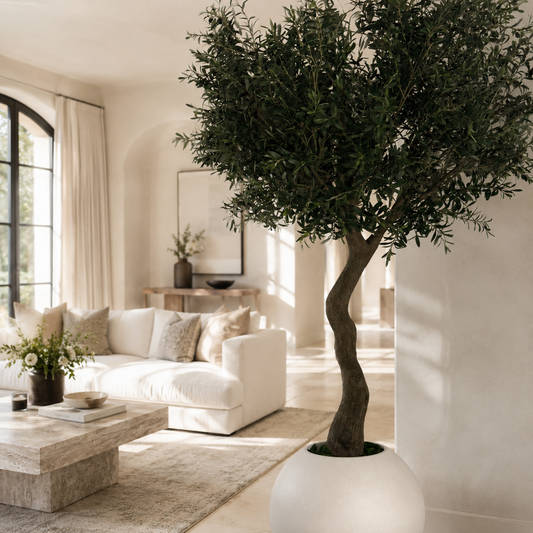 Olivier dans un vase Globe beige mat pour décoration intérieure | Solérive