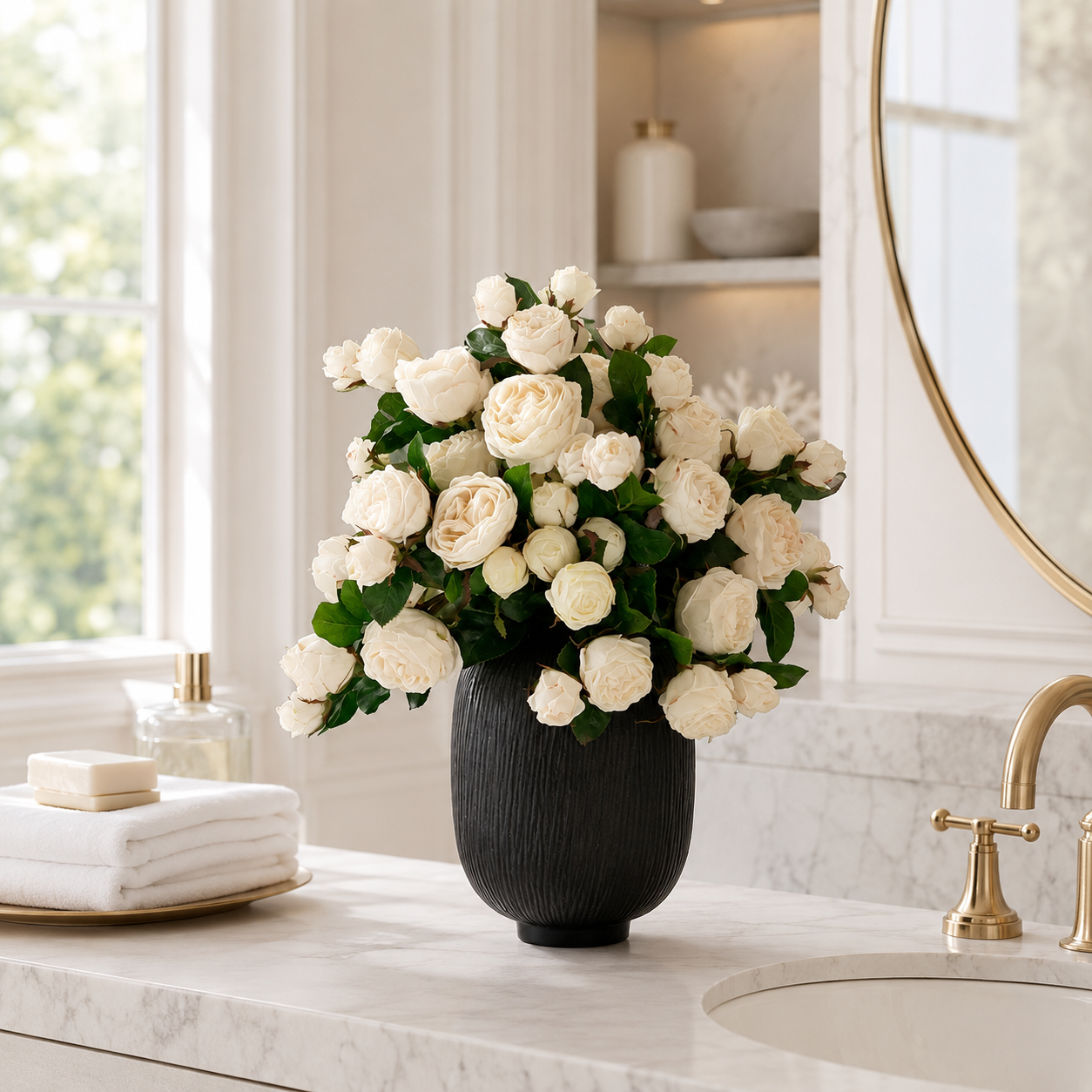 Roses blanches dans un vase Maxim pour décoration intérieure | Solérive
