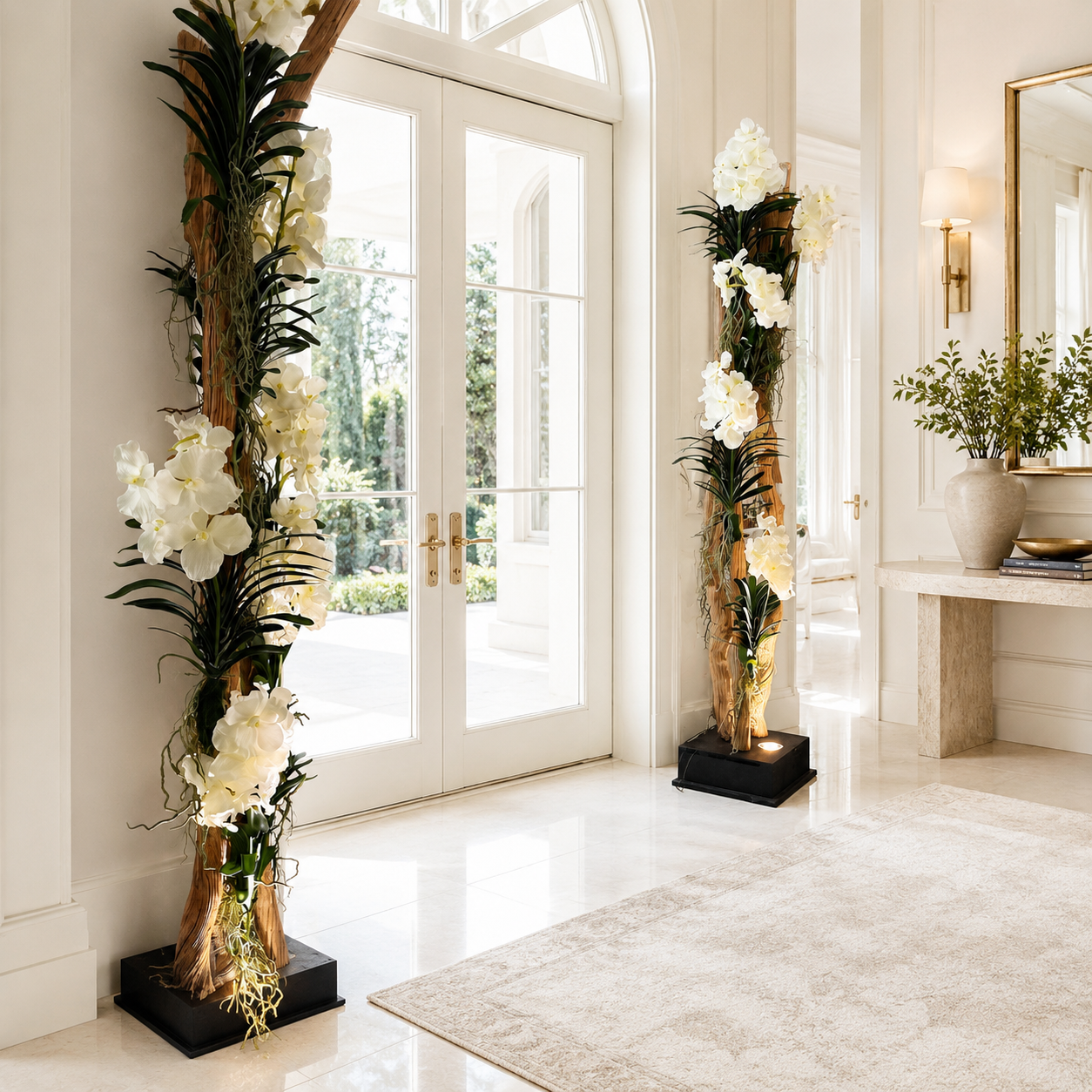 Lampadaire liane avec orchidées Vanda blanches pour décoration intérieure | Solérive