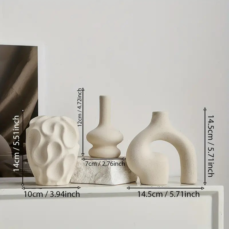 Lot de 3 vases en céramique bohèmes pour décoration intérieure | Solérive